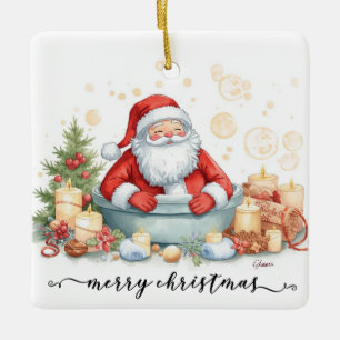 Santa in der Badewanne Spa Weihnachtsthema Keramikornament