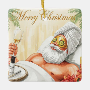 Santa in der Badewanne Spa Weihnachtsthema Keramikornament