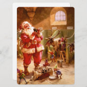 Santa in der Reindeer-Scheune Feiertagskarte (Vorne/Hinten)