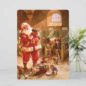 Santa in der Reindeer-Scheune Feiertagskarte (Stehend Vorderseite)