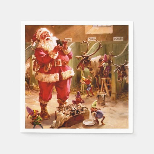 Santa in der Reindeer-Scheune Serviette (Vorderseite)