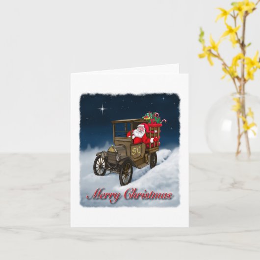 Santa in einem alten Lieferwagen Frohe Weihnachten Karte (Gelbe Blume)