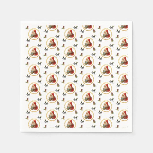 Santa in einem Goldkranz mit Weihnachtselementen Serviette (Vorderseite)