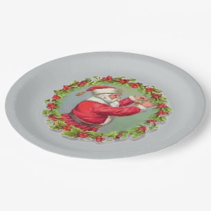 Santa in einem Kranz Papierplatten Pappteller