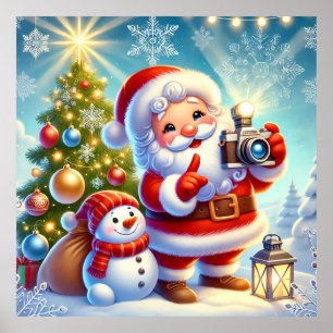 Santa in einer festlichen Weihnachtsszene Poster