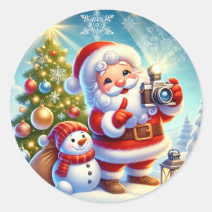 Santa in einer festlichen Weihnachtsszene Runder Aufkleber