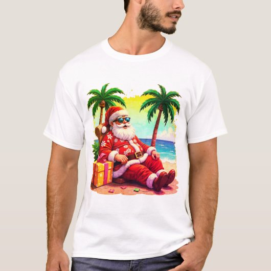 Santa in Erholung mit Geschenk T-Shirt (Vorderseite)
