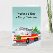 Santa in Firetruck Merry Christmas Hero Karte (Vorderseite)