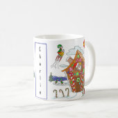 Santa in Gingerbret Haus mit Elfen farbenfroh Kaffeetasse (VorderseiteRechts)