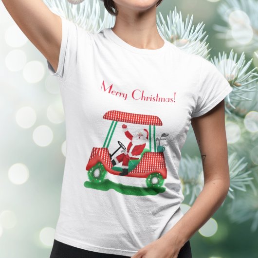 Santa in Golf Cart Frohe Weihnachten T-Shirt