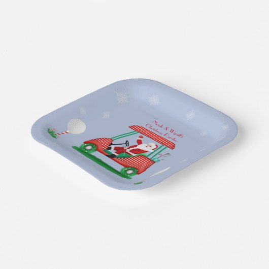 Santa In Golf Cart Weihnachts-Party Personalisiert Pappteller (Gewinkelt)