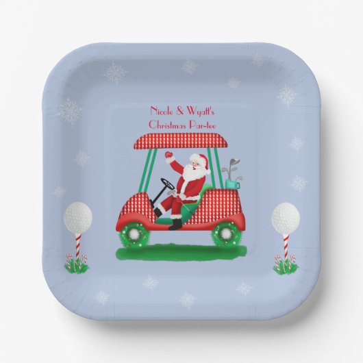 Santa In Golf Cart Weihnachts-Party Personalisiert Pappteller (Vorderseite)
