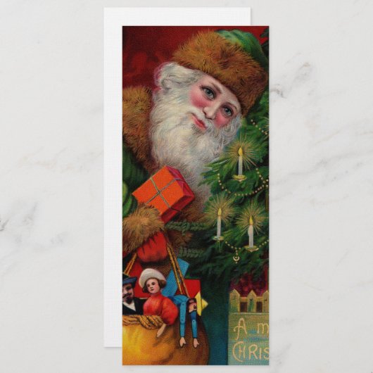 Santa in Green Einladung (Vorne/Hinten)