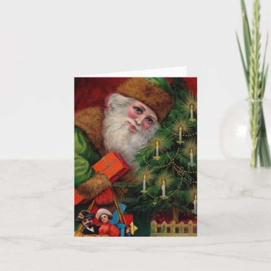 Santa in Green Note Card Feiertagskarte (Vorderseite)
