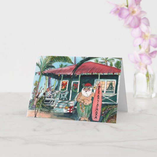 Santa in Hawaiian Weihnachten Karte (Orchidee)