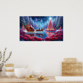 Santa in His Sleigh on Poinsettia Pond Wall Poster (Küche)