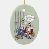 Santa In Jail oval ceramic ornament (Vorne)