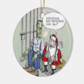 Santa In Jail round ceramic ornament (Links)