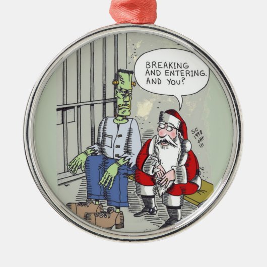 Santa In Jail round premium ornament (Vorne)