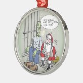 Santa In Jail round premium ornament Aus Metall (Links)