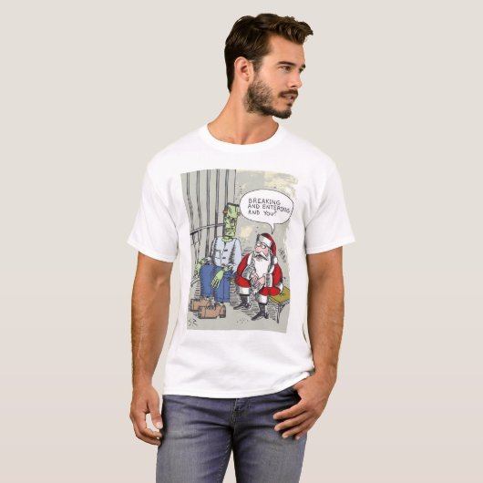 Santa in Jail, weißer T - Shirt (Vorne ganz)