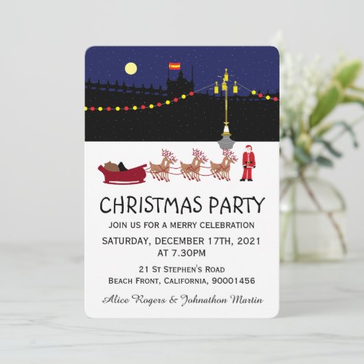 Santa in Madrid Weihnachten Party Einladung (Stehend Vorderseite)