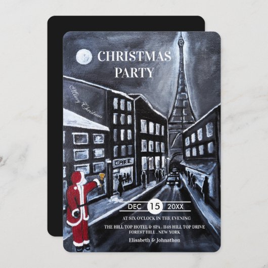 Santa in Paris Christmas Party Einladung (Vorne/Hinten)