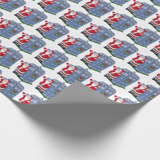 Santa in Police Telefonkabine Packapper Geschenkpapier (Ecke)