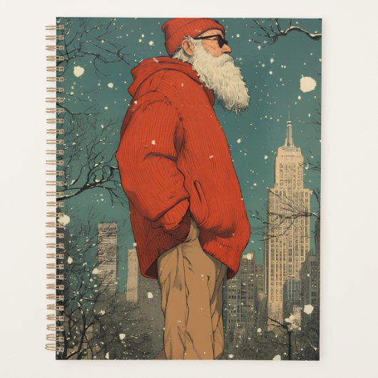 Santa in Red Hoody mit Bart und cooler Sonnenbrill Planer (Vorderseite)