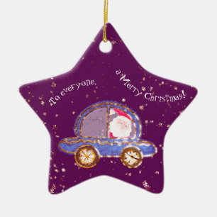 Santa in seinem Auto an Weihnachten Keramik Ornament