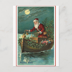 Santa in seinem Boot Feiertagspostkarte