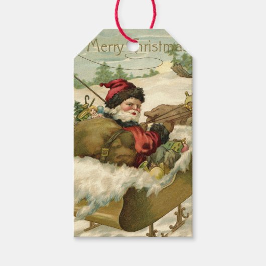 Santa in seinem Schlitten Geschenkanhänger (Vorderseite)