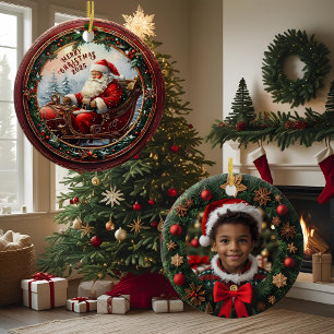 Santa in seinem Schlitten Keramik Ornament