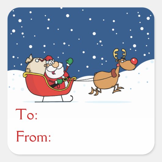 Santa in seinem Schlitten Quadratischer Aufkleber (Vorderseite)