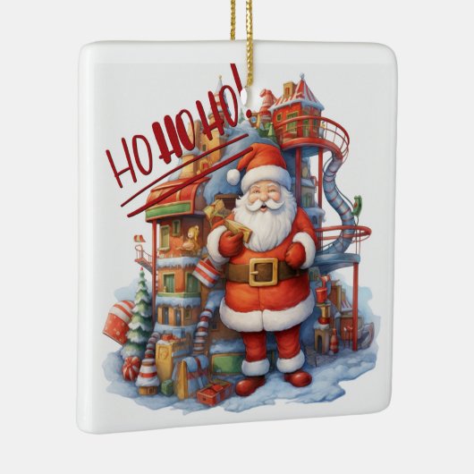 Santa in seiner Spielzeugfabrik Keramikornament (Rechts)