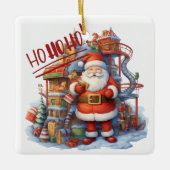 Santa in seiner Spielzeugfabrik Keramikornament (Vorderseite)