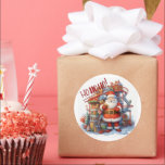 Santa in seiner Spielzeugfabrik Runder Aufkleber<br><div class="desc">Santa in seiner Spielzeugfabrik—Ho,  Ho,  Ho!</div>