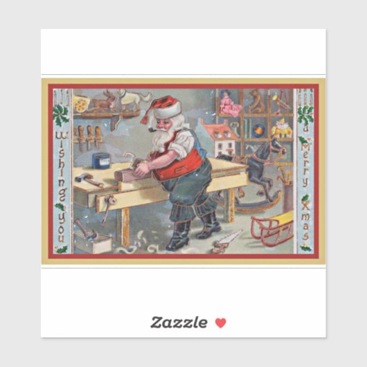 Santa in seiner Werkstatt Aufkleber (Blatt)