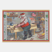 Santa in seiner Werkstatt, Frohe Weihnachten, Geschenkpapier Set (Vorderseite)