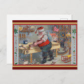 Santa in seiner Werkstatt, Frohe Weihnachten, Postkarte (Vorne/Hinten)