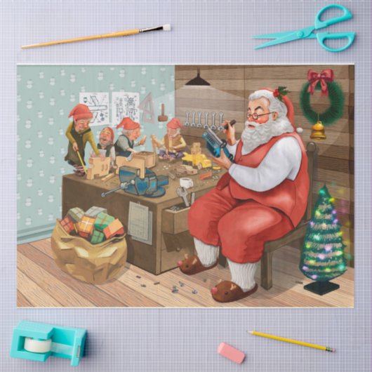 Santa in seiner Werkstatt Seidenpapier (Basteln)