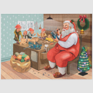 Santa in seiner Werkstatt Seidenpapier