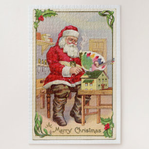 Santa in seiner Werkstatt Vintage Retro-Postkarte, Puzzle