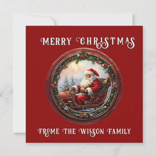 Santa in Sleigh Grußkarte (Vorderseite)