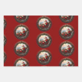 Santa in Sleigh Grußkarte Geschenkpapier Set (Vorderseite)