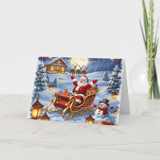 Santa in Sleigh Holiday Card Feiertagskarte (Vorderseite)