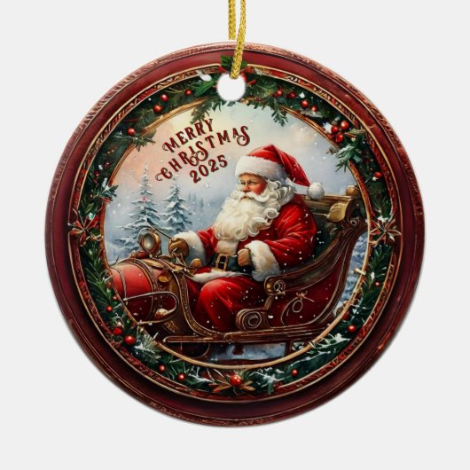 Santa in Sleigh Keramik Ornament (Vorne)