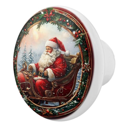 Santa in Sleigh Keramikknauf (Rechts)