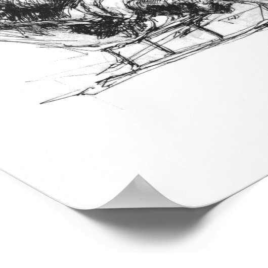 Santa in Sleigh – Minimal Christmas Sketch Poster (Ecke)