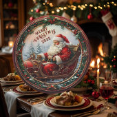 Santa in Sleigh Pappteller